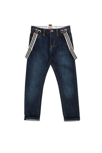 Tmavě modré džíny s kšandami