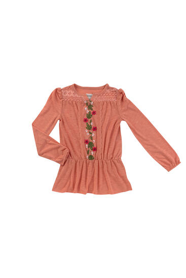 Lososové tričko s krajkou a výšivkou