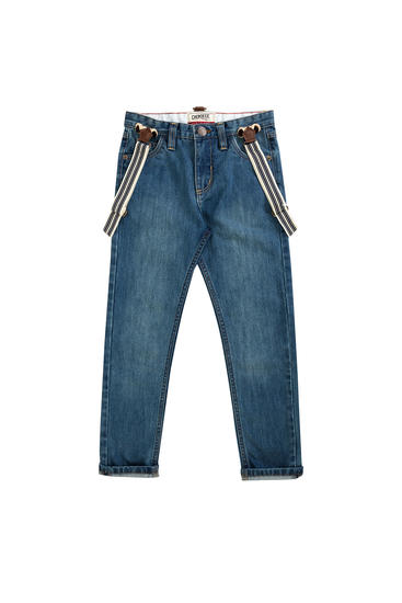 Světle modré džíny s kšandami