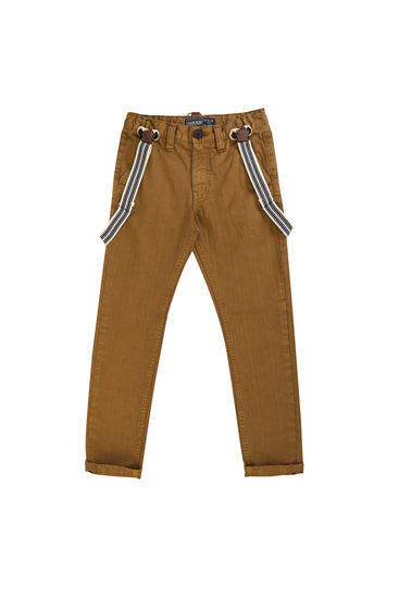 Hnědé kalhoty s kšandami